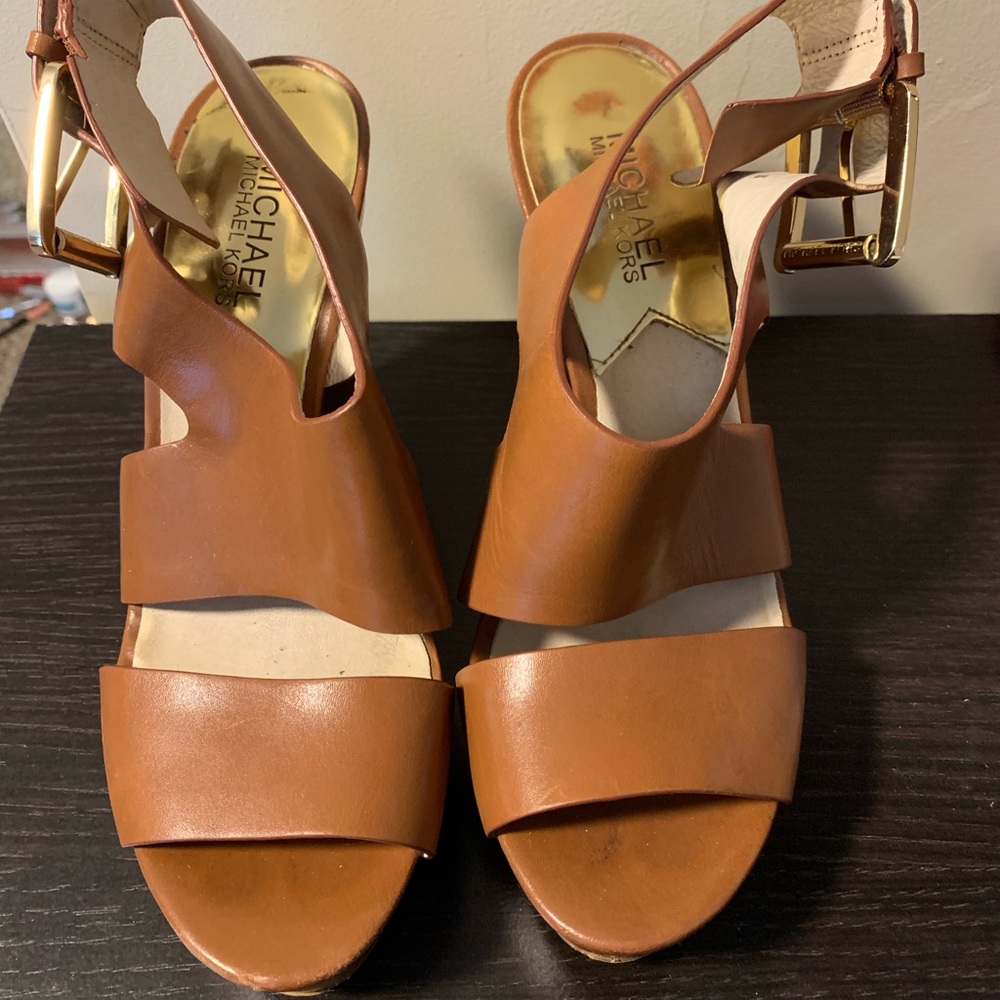Michael Josephine Leather Wedge Sandal